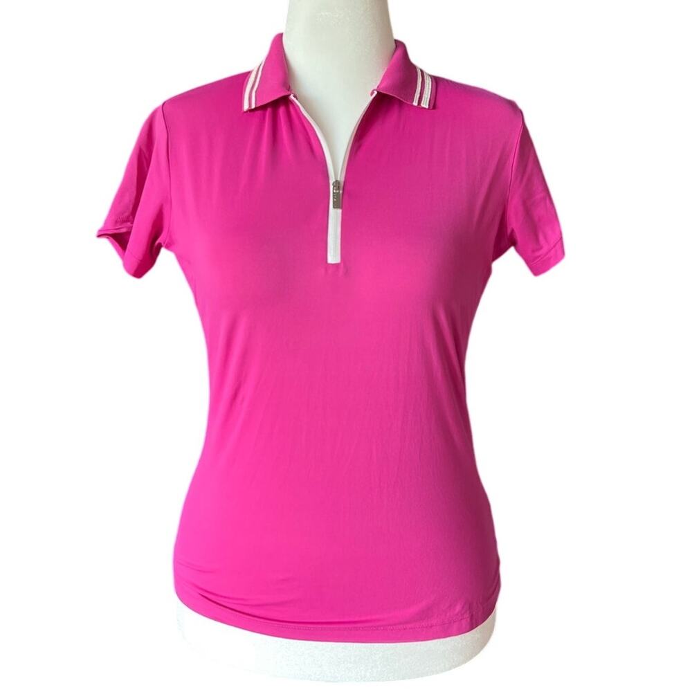 Bugatchi for Women Hot Pink Quaterzip Pink Polo Size M Golf Tennis Shirt Preppy